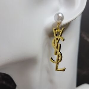 YSL Pearl Gold 1.75" Zip Pull Earings